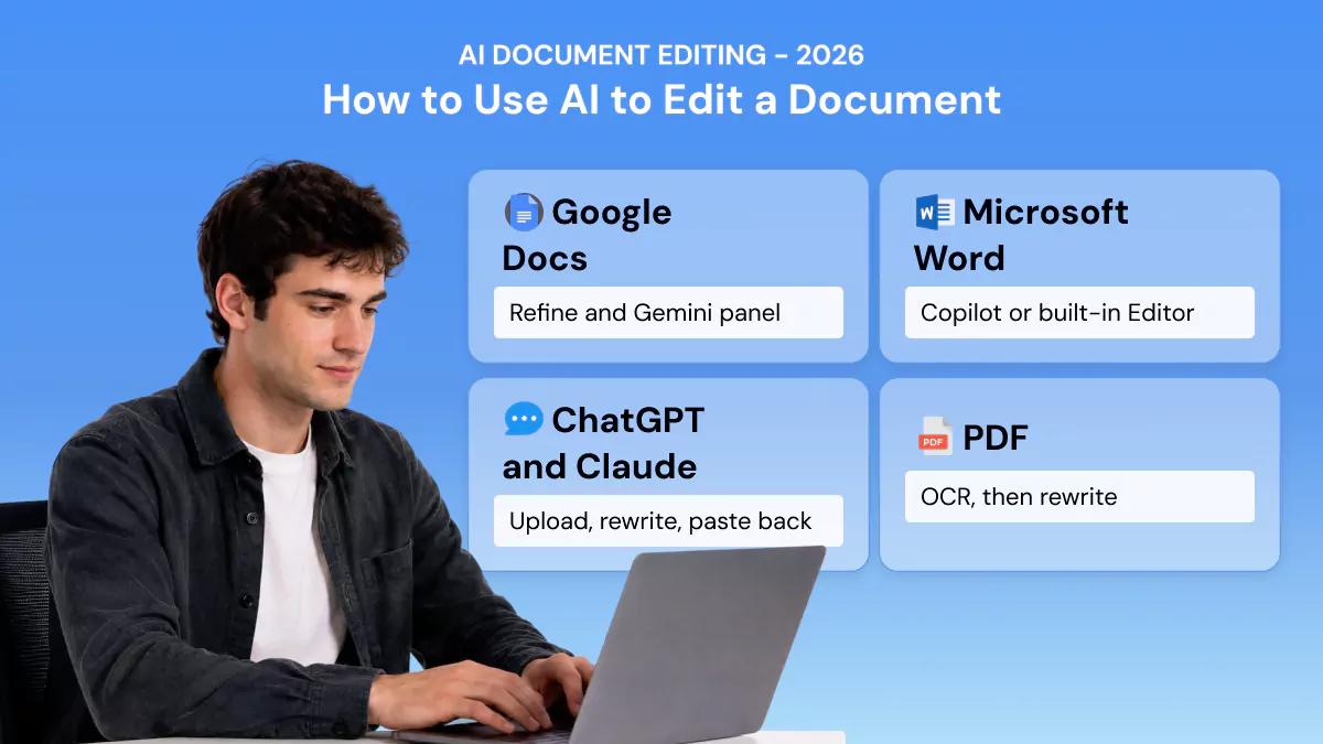 Header image showing the four main ways to edit a document with AI