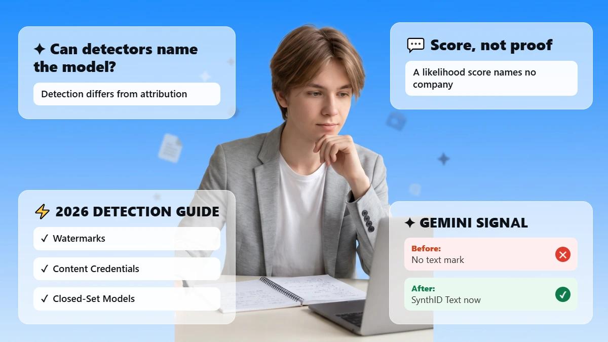 Student reviewing AI detection results on a pale blue background