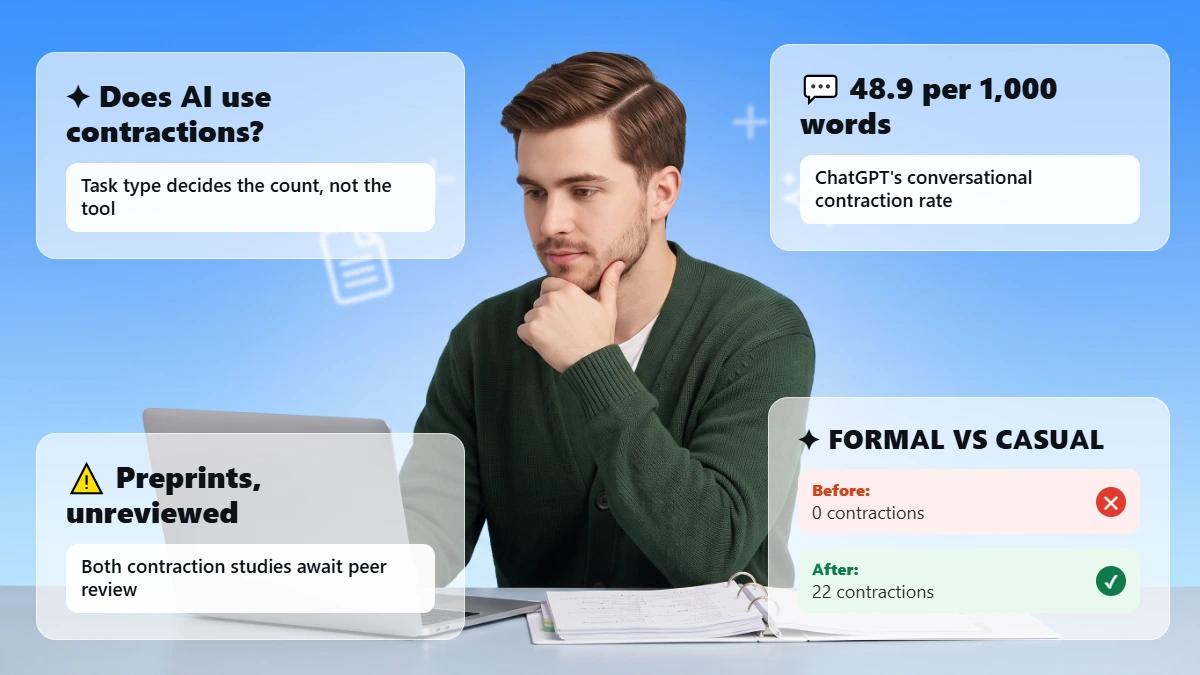 Student reading at a desk with an open ring binder on a blue gradient background