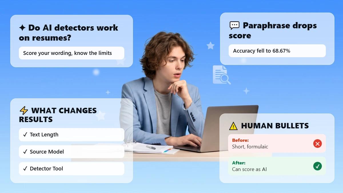 Student with a ring binder, headline cards on resume AI detection