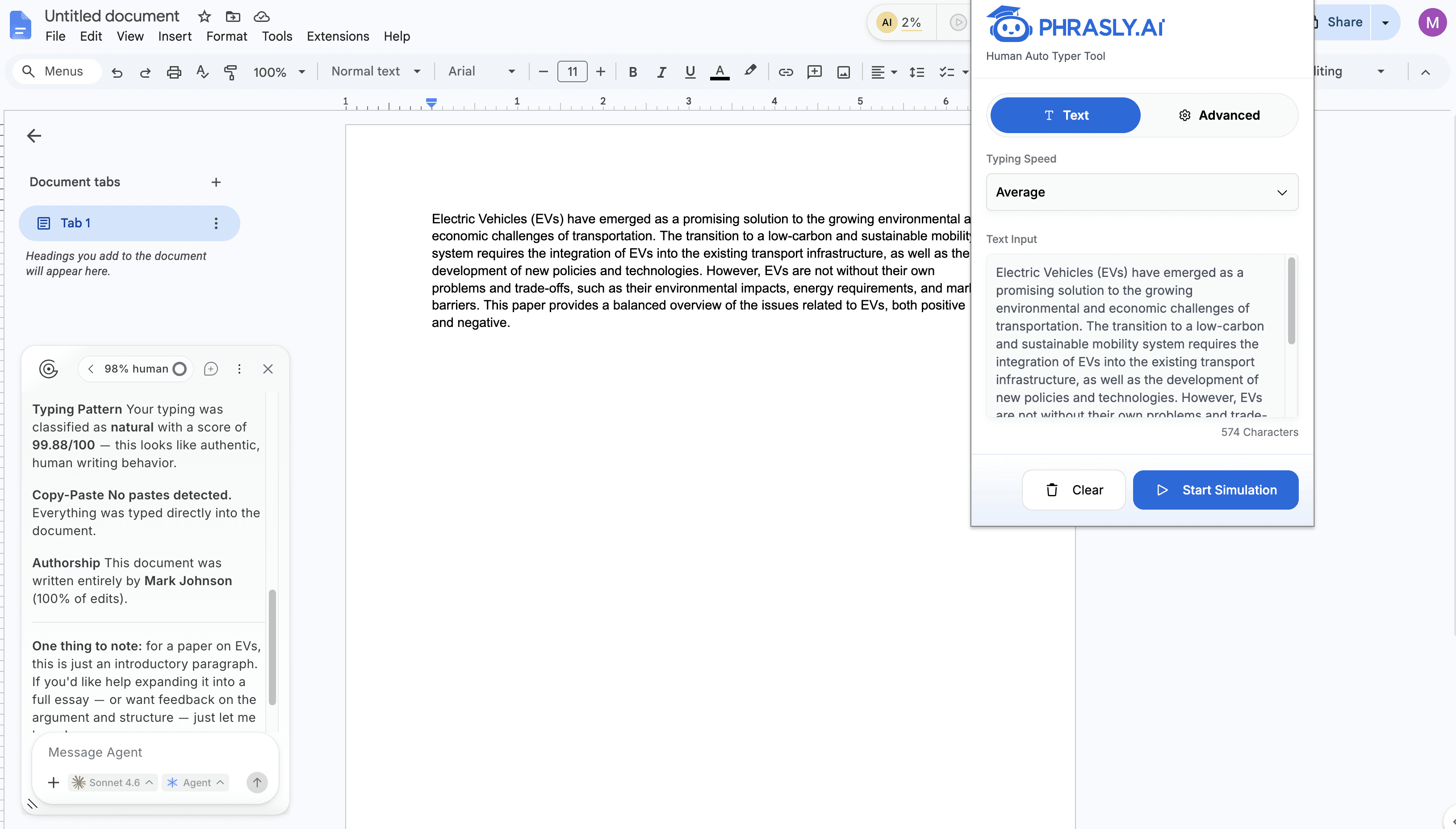 Phrasly Human Auto Typer interface preview