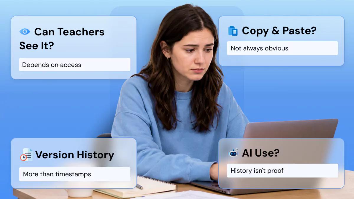 Student checking Google Docs version history before submitting an assignment