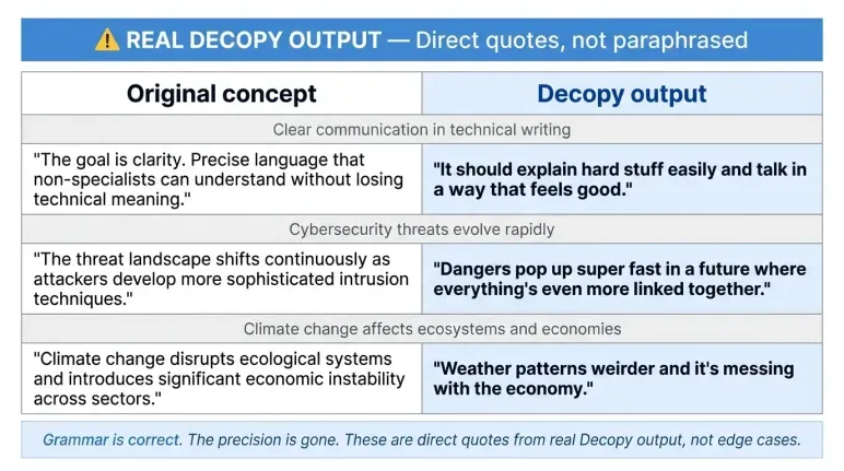 Decopy Output Quality Comparison