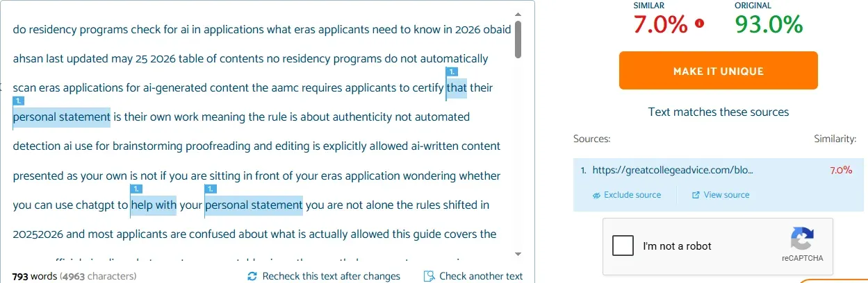 PapersOwl plagiarism checker showing 7% similarity 