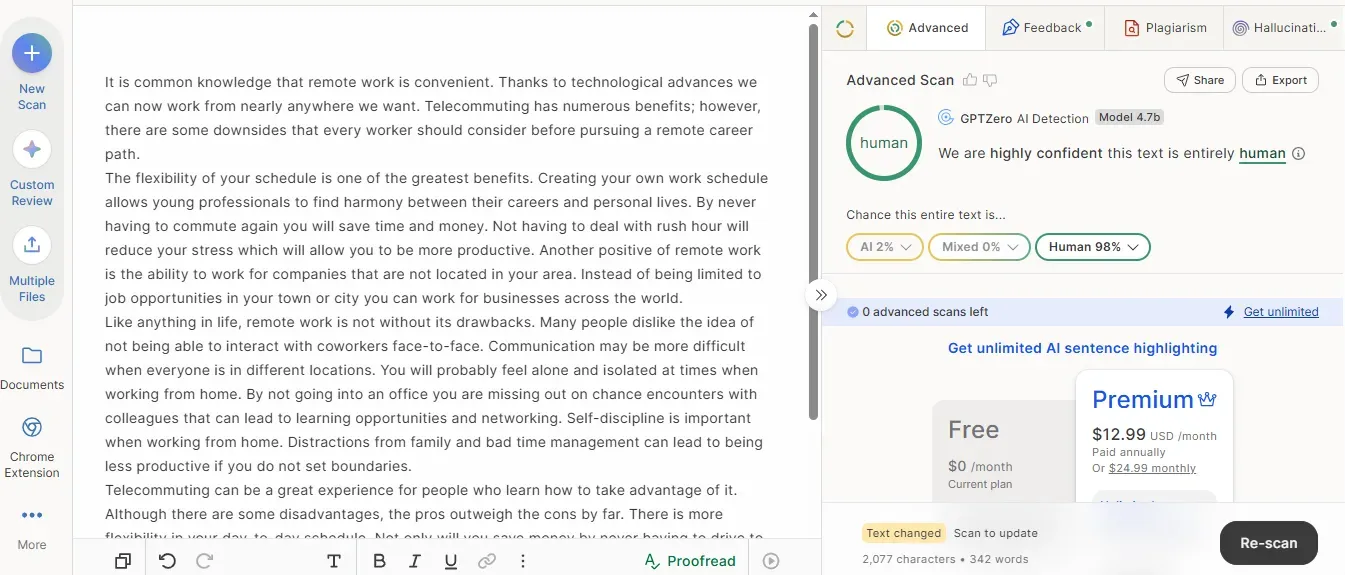 Essay Phrasly humanized score